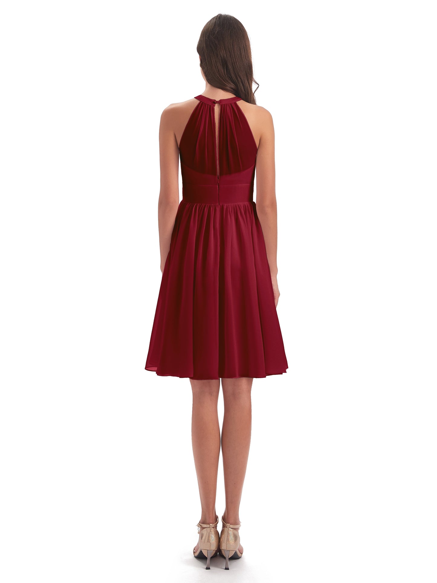 Tegan Knee Length Halter Chiffon Bridesmaid Dresses