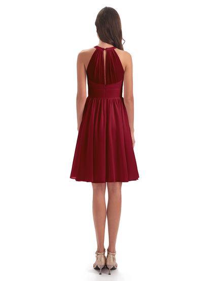 Tegan Knee Length Halter Chiffon Bridesmaid Dresses