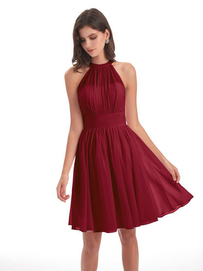 Tegan Knee Length Halter Chiffon Bridesmaid Dresses