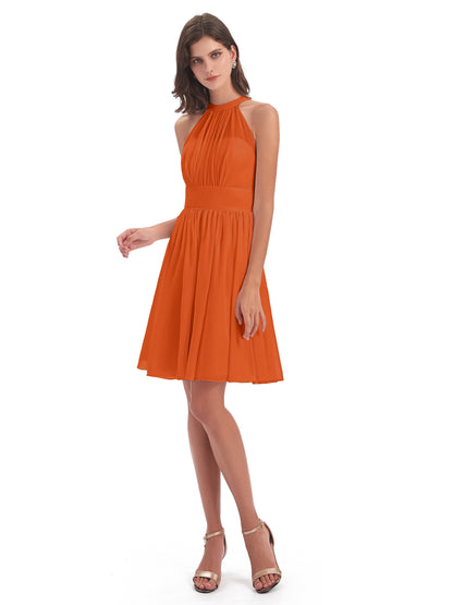 Tegan Knee Length Halter Chiffon Bridesmaid Dresses