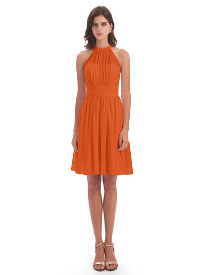 Tegan Knee Length Halter Chiffon Bridesmaid Dresses