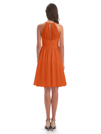 Tegan Knee Length Halter Chiffon Bridesmaid Dresses
