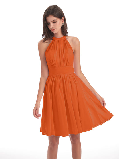 Tegan Knee Length Halter Chiffon Bridesmaid Dresses