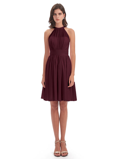 Tegan Knee Length Halter Chiffon Bridesmaid Dresses