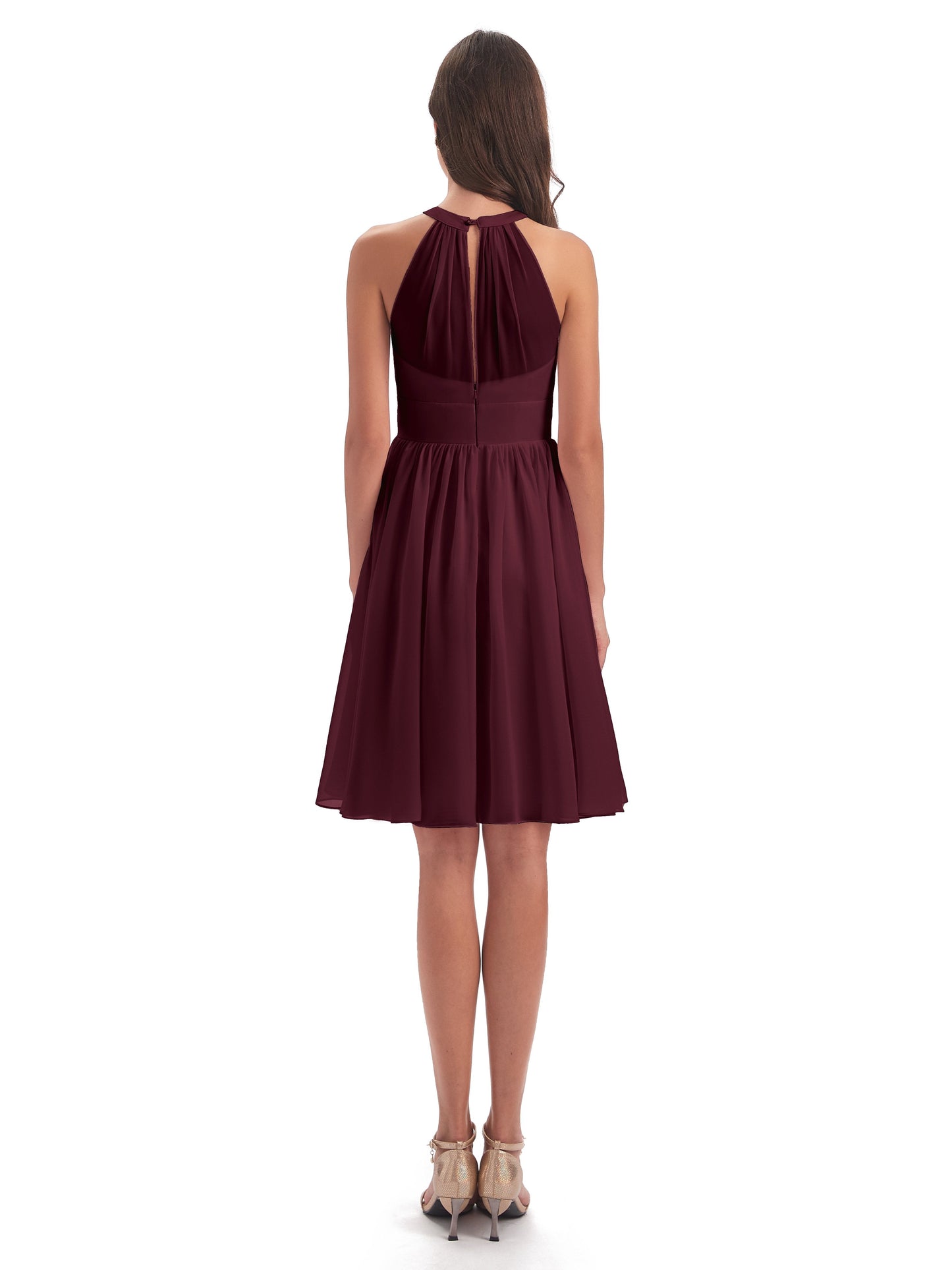 Tegan Knee Length Halter Chiffon Bridesmaid Dresses