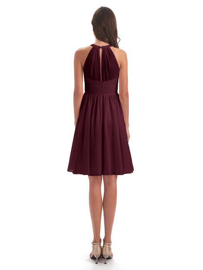 Tegan Knee Length Halter Chiffon Bridesmaid Dresses