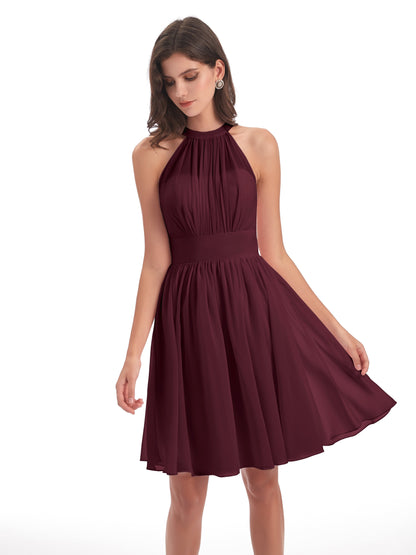 Tegan Knee Length Halter Chiffon Bridesmaid Dresses