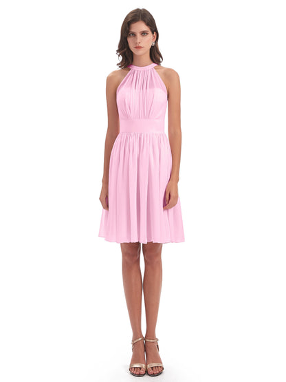 Tegan Knee Length Halter Chiffon Bridesmaid Dresses