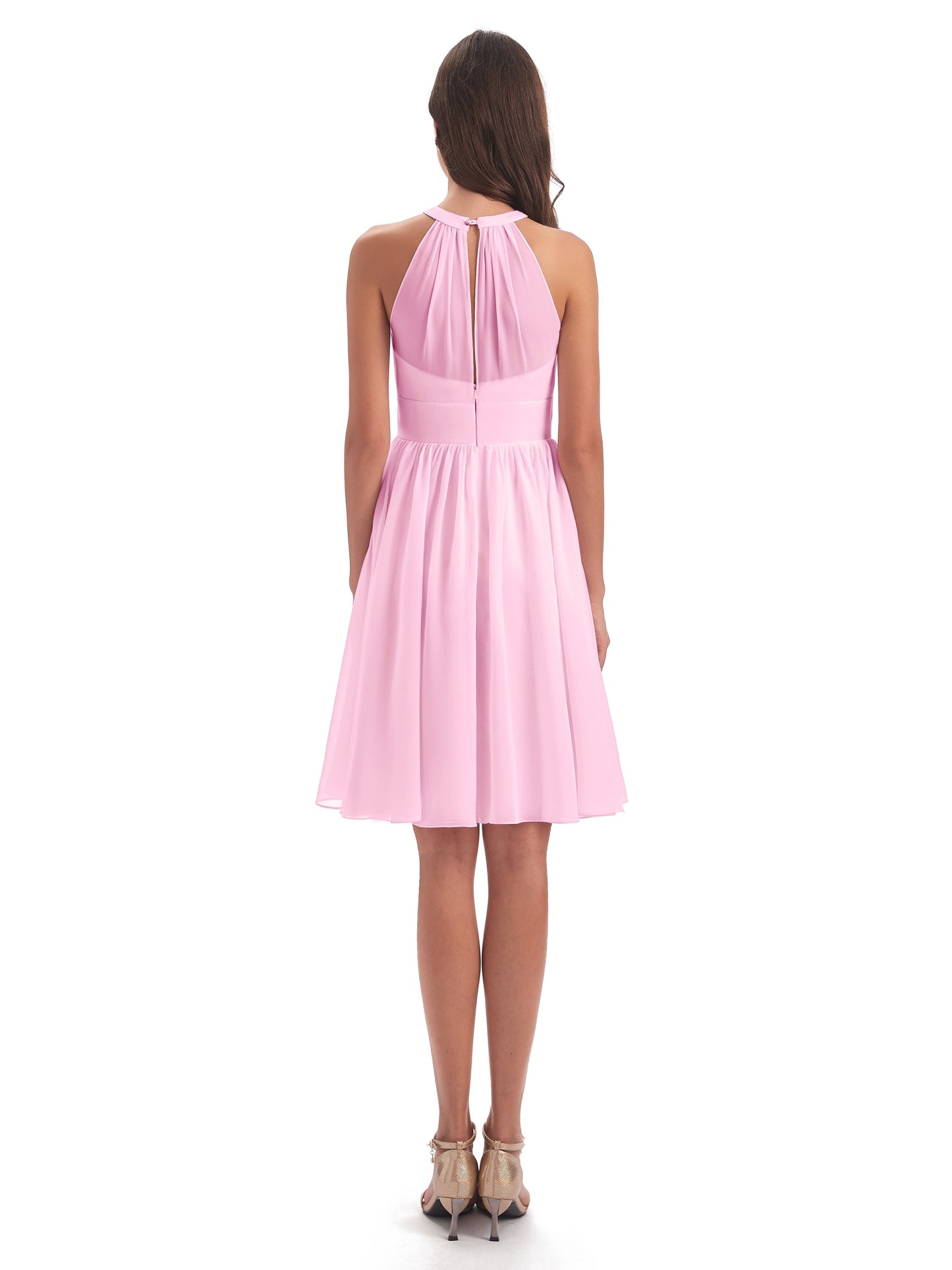 Tegan Knee Length Halter Chiffon Bridesmaid Dresses