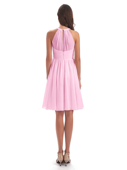 Tegan Knee Length Halter Chiffon Bridesmaid Dresses