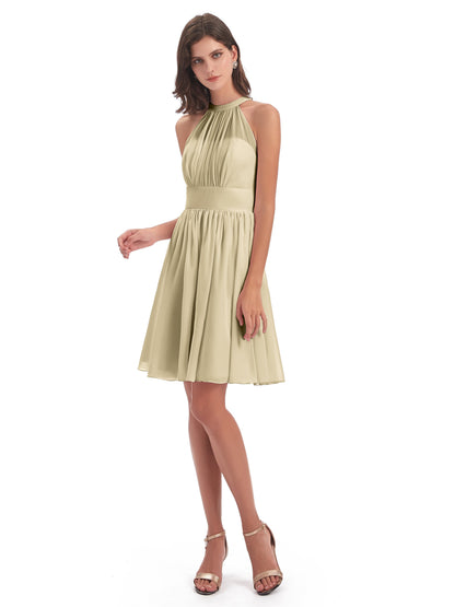 Tegan Knee Length Halter Chiffon Bridesmaid Dresses