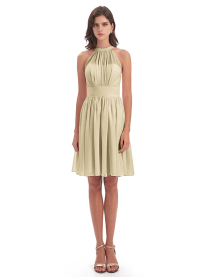 Tegan Knee Length Halter Chiffon Bridesmaid Dresses
