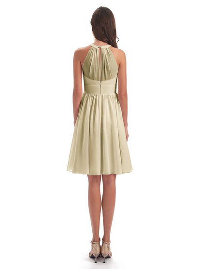 Tegan Knee Length Halter Chiffon Bridesmaid Dresses