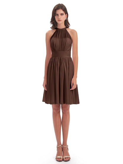 Tegan Knee Length Halter Chiffon Bridesmaid Dresses
