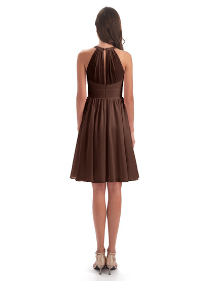 Tegan Knee Length Halter Chiffon Bridesmaid Dresses