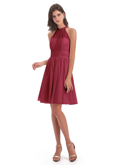 Tegan Knee Length Halter Chiffon Bridesmaid Dresses