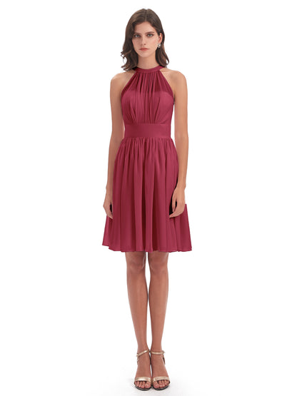 Tegan Knee Length Halter Chiffon Bridesmaid Dresses