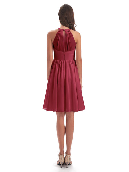 Tegan Knee Length Halter Chiffon Bridesmaid Dresses