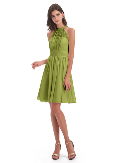 Tegan Knee Length Halter Chiffon Bridesmaid Dresses