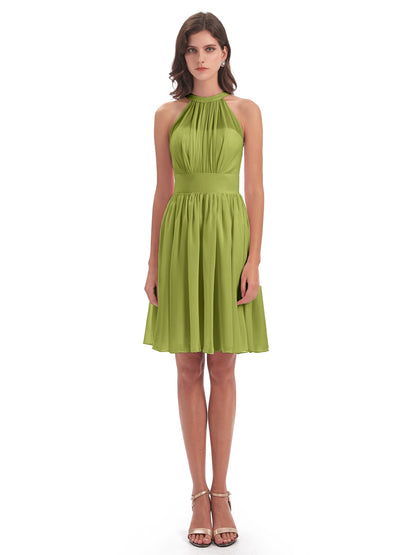 Tegan Knee Length Halter Chiffon Bridesmaid Dresses