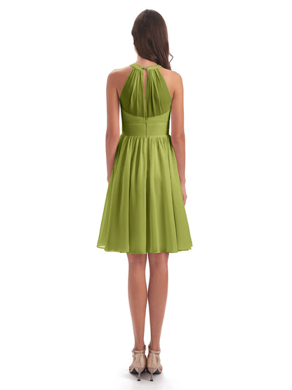 Tegan Knee Length Halter Chiffon Bridesmaid Dresses