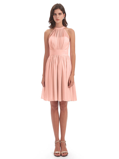 Tegan Knee Length Halter Chiffon Bridesmaid Dresses