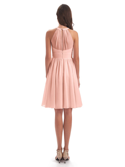 Tegan Knee Length Halter Chiffon Bridesmaid Dresses