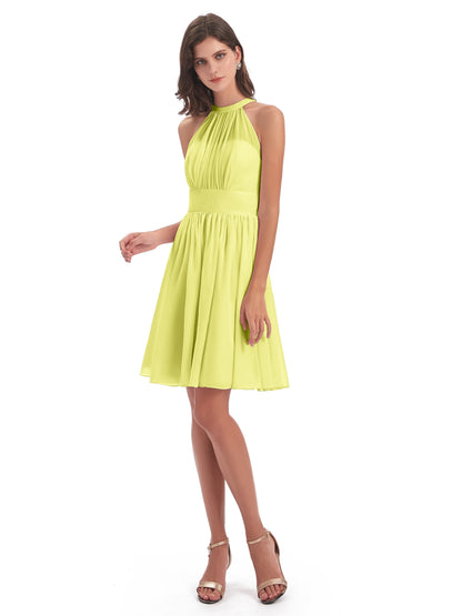 Tegan Knee Length Halter Chiffon Bridesmaid Dresses