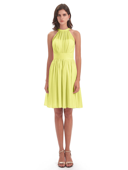 Tegan Knee Length Halter Chiffon Bridesmaid Dresses