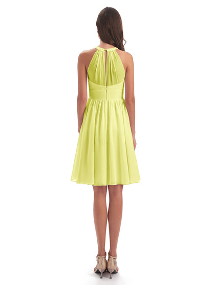 Tegan Knee Length Halter Chiffon Bridesmaid Dresses