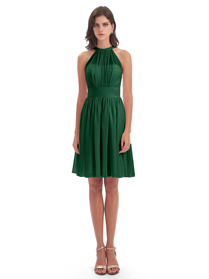 Tegan Knee Length Halter Chiffon Bridesmaid Dresses