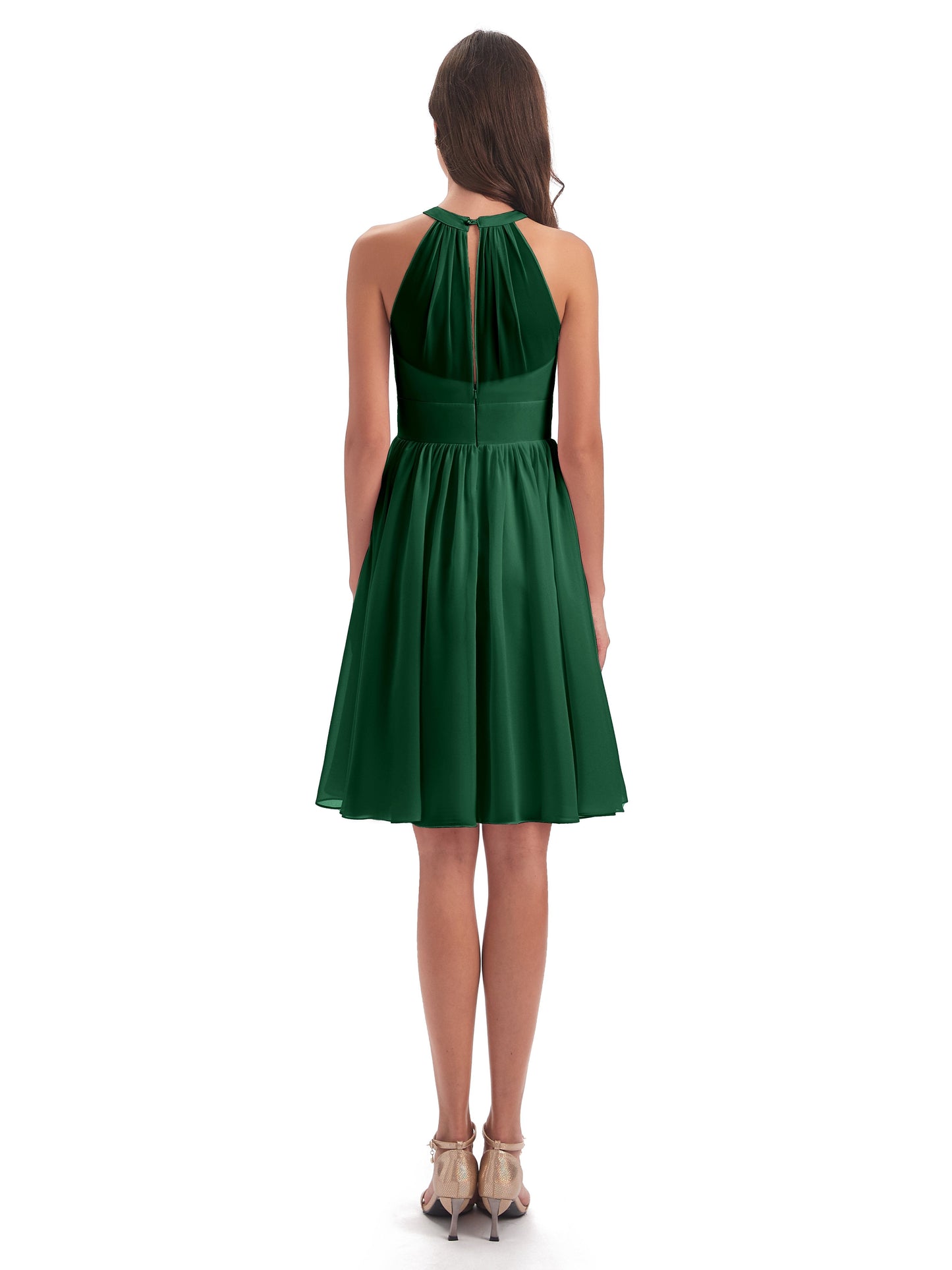 Tegan Knee Length Halter Chiffon Bridesmaid Dresses