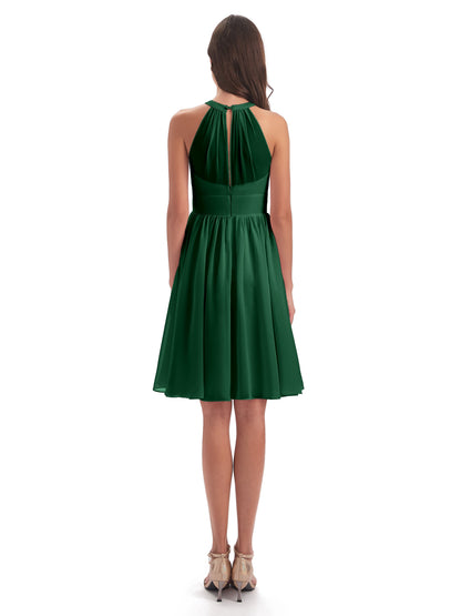 Tegan Knee Length Halter Chiffon Bridesmaid Dresses