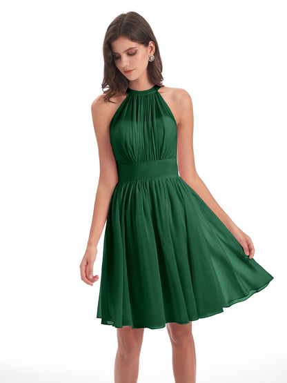 Tegan Knee Length Halter Chiffon Bridesmaid Dresses