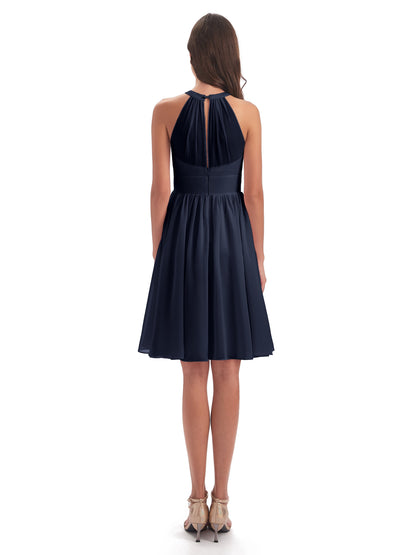 Tegan Knee Length Halter Chiffon Bridesmaid Dresses