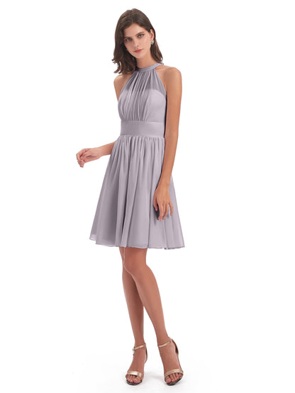 Tegan Knee Length Halter Chiffon Bridesmaid Dresses