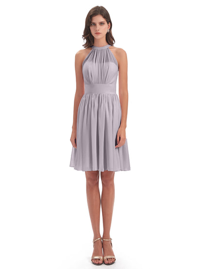 Tegan Knee Length Halter Chiffon Bridesmaid Dresses