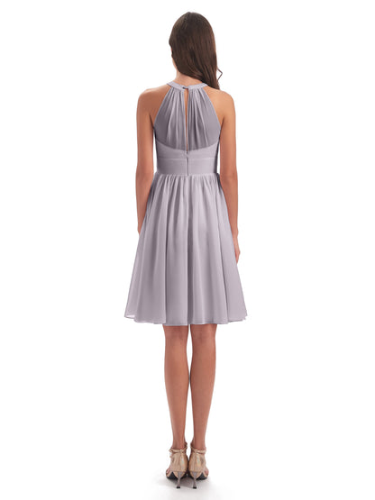 Tegan Knee Length Halter Chiffon Bridesmaid Dresses