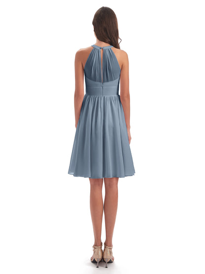 Tegan Knee Length Halter Chiffon Bridesmaid Dresses