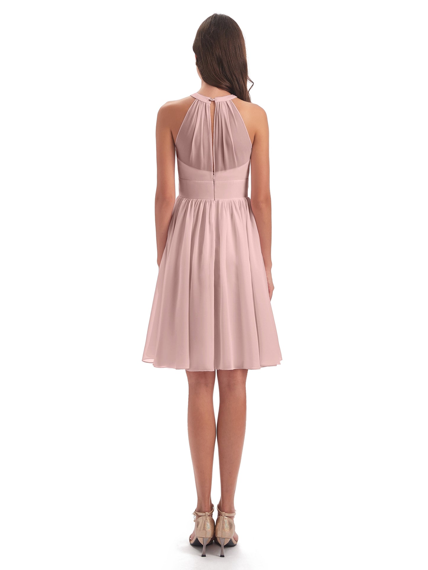 Tegan Knee Length Halter Chiffon Bridesmaid Dresses