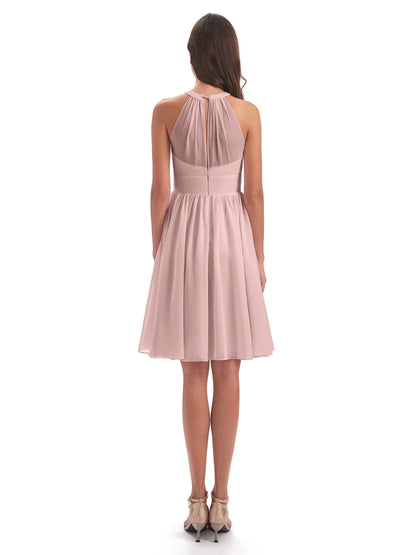 Tegan Knee Length Halter Chiffon Bridesmaid Dresses