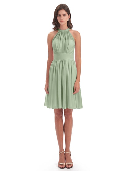 Tegan Knee Length Halter Chiffon Bridesmaid Dresses