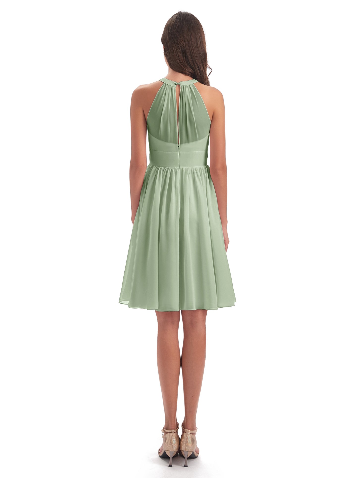 Tegan Knee Length Halter Chiffon Bridesmaid Dresses