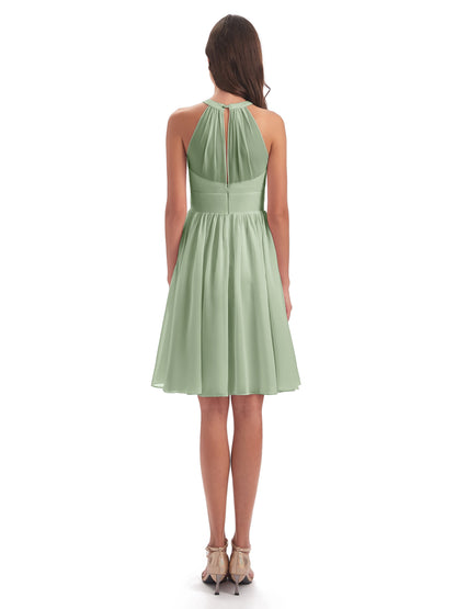 Tegan Knee Length Halter Chiffon Bridesmaid Dresses