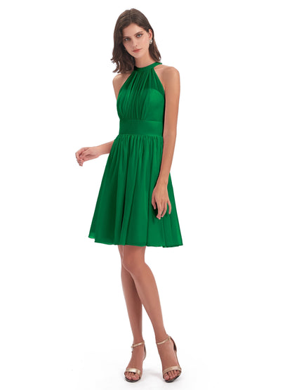 Tegan Knee Length Halter Chiffon Bridesmaid Dresses