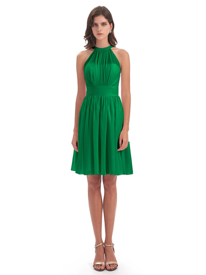 Tegan Knee Length Halter Chiffon Bridesmaid Dresses