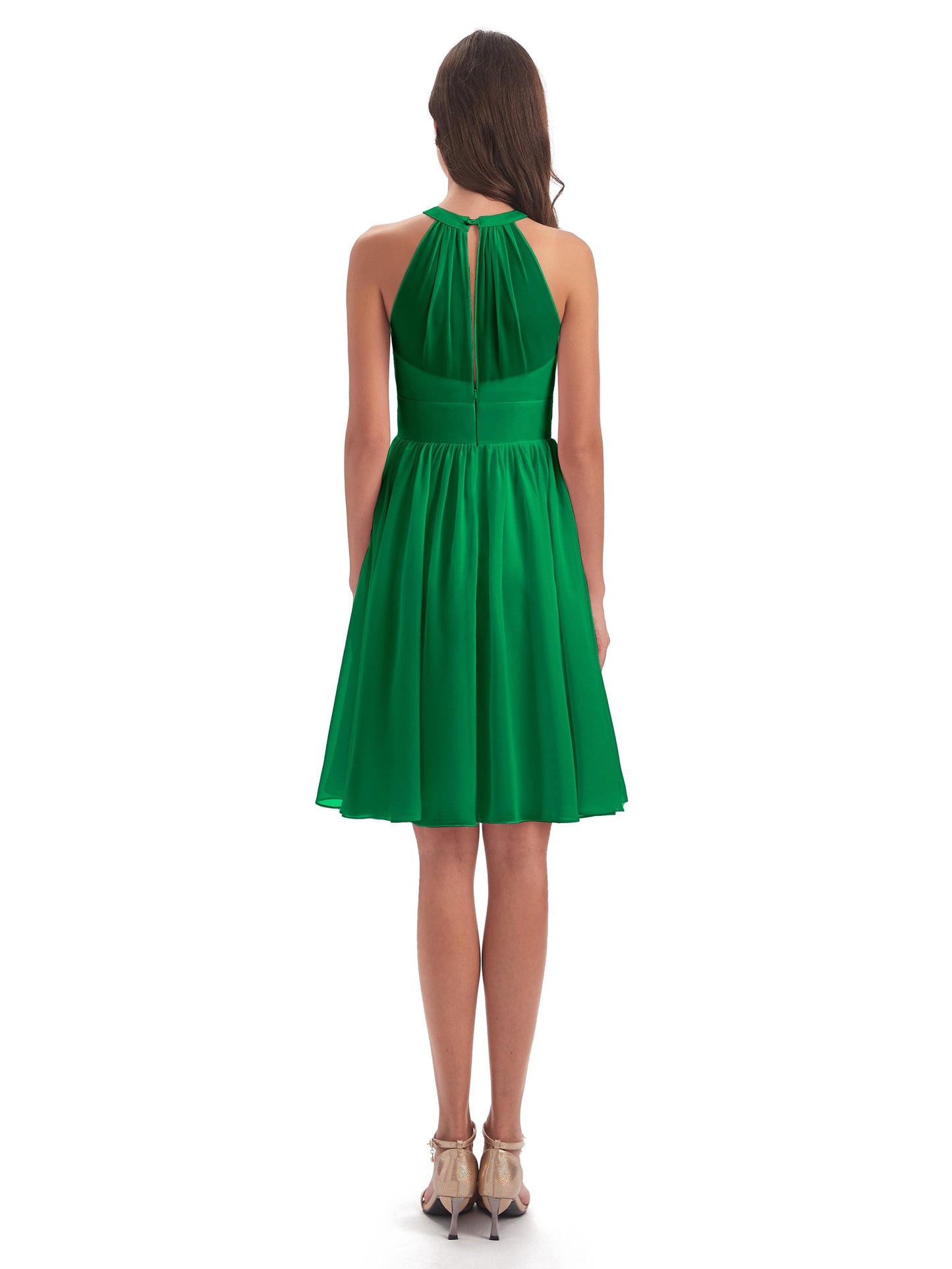 Tegan Knee Length Halter Chiffon Bridesmaid Dresses