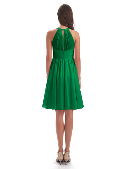 Tegan Knee Length Halter Chiffon Bridesmaid Dresses