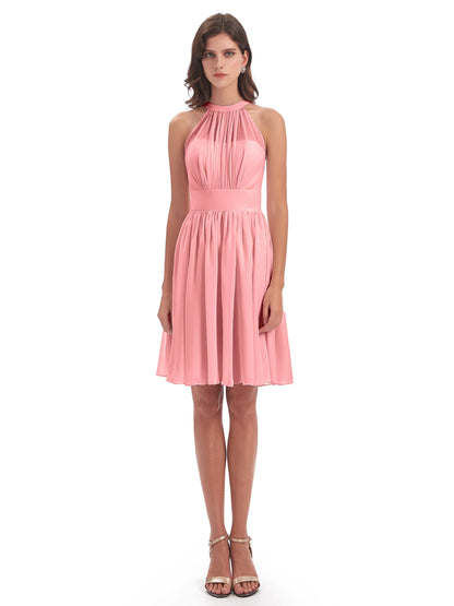 Tegan Knee Length Halter Chiffon Bridesmaid Dresses