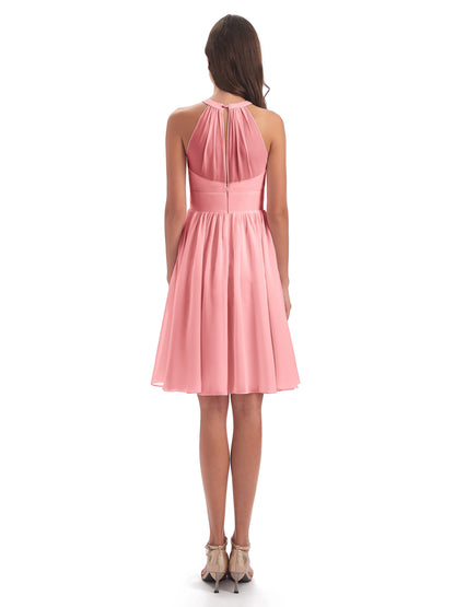 Tegan Knee Length Halter Chiffon Bridesmaid Dresses